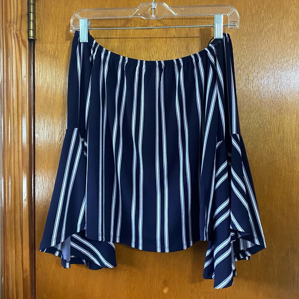Off The Shoulder Navy Striped Shirt Express Size XS